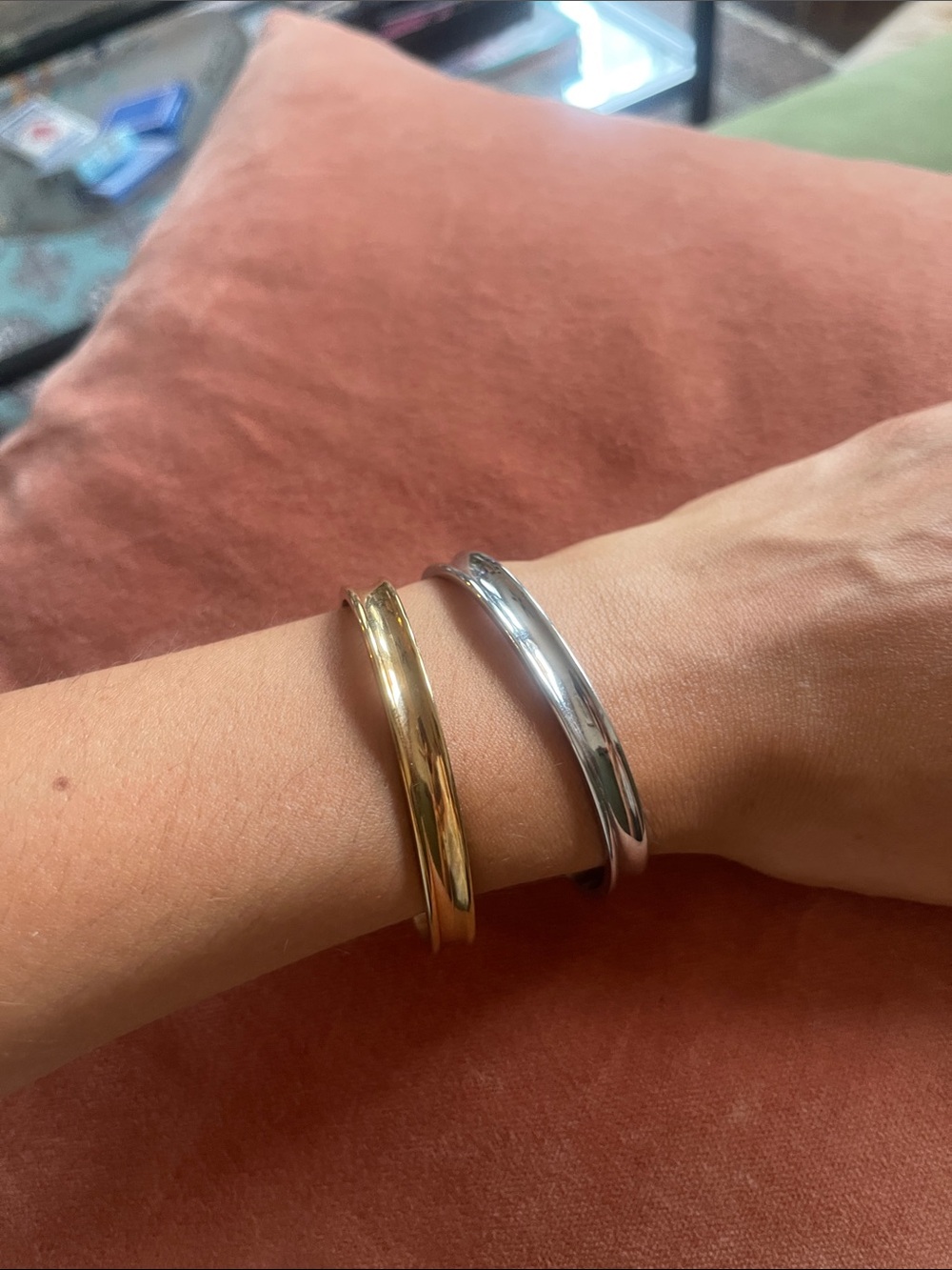 Polished Metal Cuff Bracelet - Gold and Silver